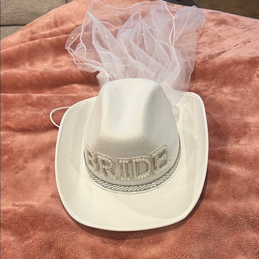 White Bride Cowboy Hat with Veil